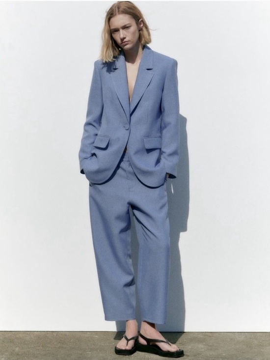 Zara Jackets & Blazers - ZARA Set: Single Button Blazer & Tapered Trousers in Pale Blue - M/L